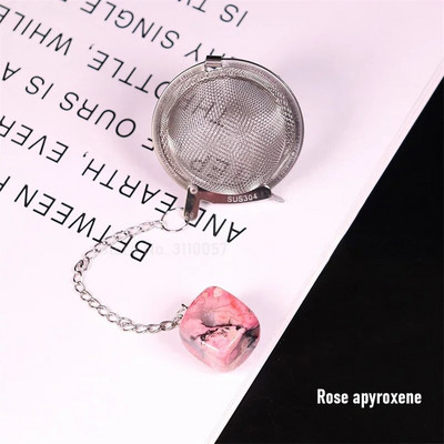 Új természetes kristály négyzet alakú kő 304 rozsdamentes acél tea infuser hálós szűrő láncos teaszűrővel teáskanna fűszer fűszer golyó