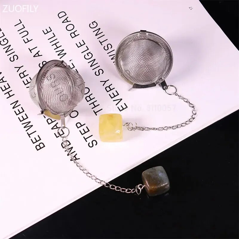 Új természetes kristály négyzet alakú kő 304 rozsdamentes acél tea infuser hálós szűrő láncos teaszűrővel teáskanna fűszer fűszer golyó