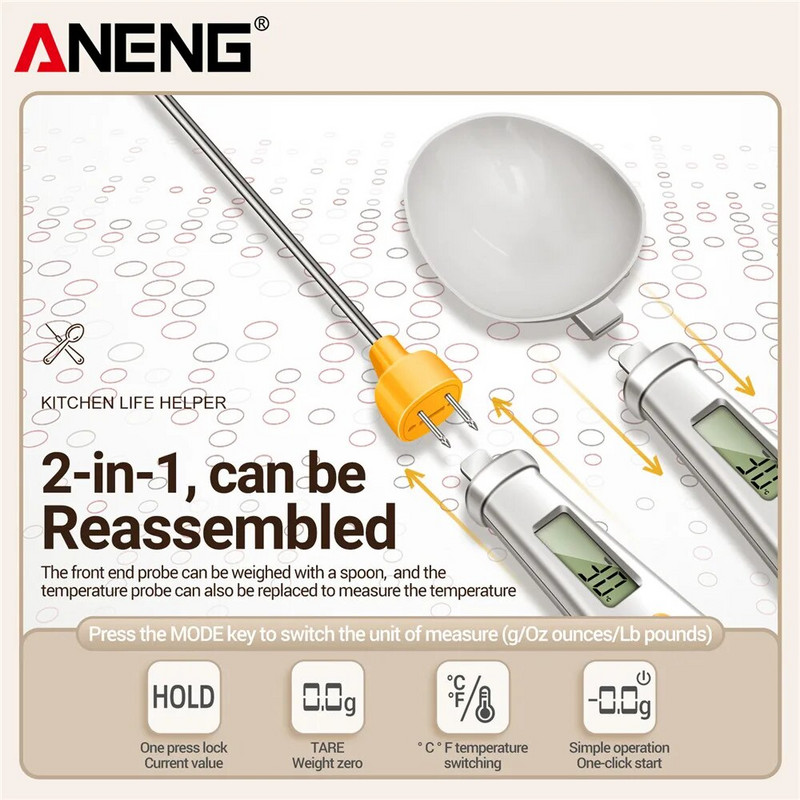 2 viename elektroninės virtuvės svarstyklės LCD skaitmeninės maisto miltų matavimo skaitmeninės šaukšto svarstyklės Mini virtuvės įrankis maistui termometro svarstyklės