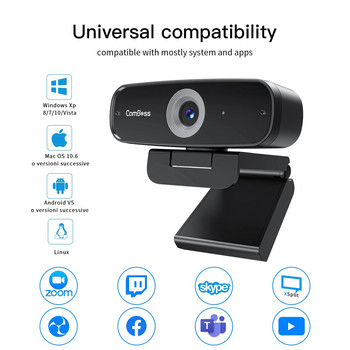 Уеб камера CAMBOSS C836 1080p HD със стерео микрофон Поточно предаване работи със Skype Xbox Zoom FaceTime