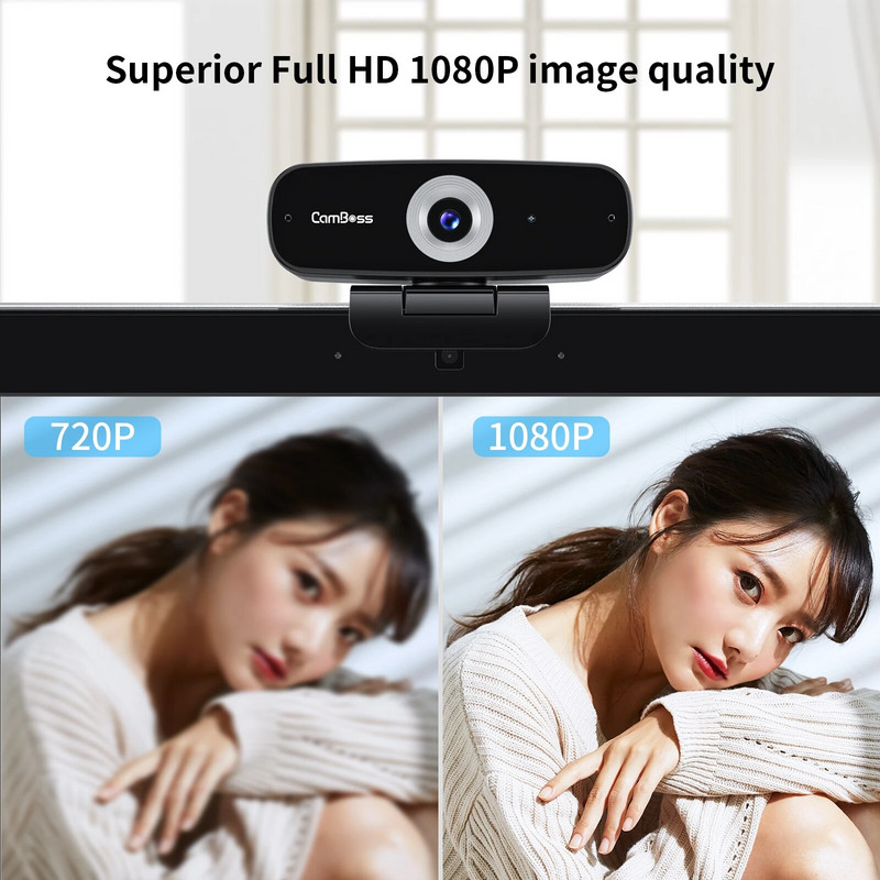 CAMBOSS C836 žiniatinklio kamera 1080p HD su stereo mikrofonu, transliacija veikia su Skype Xbox Zoom FaceTime