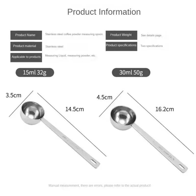 15 ml/30 ml ilgos rankenos nerūdijančio plieno pieno kavos miltelių kaušelis matavimo šaukštas