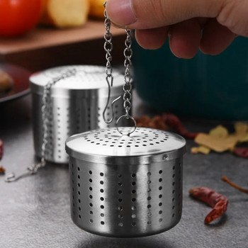 Чайник от неръждаема стомана Цедка за запарване на чай Цилиндричен филтър за изтичане на чай Подправки Топчета за подправки Висяща верига Кухненски аксесоари