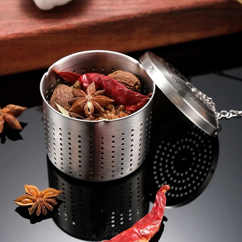 Nerūdijančio plieno arbatinukas arbatos infuzinis sietelis Cilindrinis arbatos nutekėjimas Prieskonių filtras Prieskonių rutuliukai Kabantys grandinėlė Virtuvės priedai