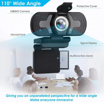 Έξυπνη κάμερα web 1080P HD με ενσωματωμένο στερεοφωνικό μικρόφωνο και αυτόματη εστίαση ευρείας γωνίας 110 ° Κατάλληλη για PC Mac και φορητούς υπολογιστές