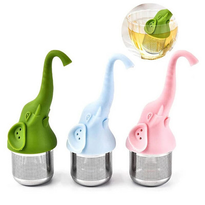 Неръждаема стомана Creative Elephant Tea Infuser Силиконов кафе Cha Билкова цедка Кухненски прибори за кафе Teaware Сито за подправки