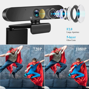 K12 1080P Webcam Full HD Υπολογιστή WebCamera με περιστρεφόμενες κάμερες μικροφώνου για ζωντανή μετάδοση βίντεο κλήση Συνδιάσκεψης