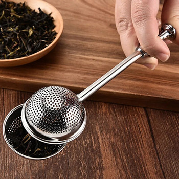 Инфузер за чай с дълга дръжка Цедка за чай от неръждаема стомана Филтърна мрежа Tea Ball Infuser Loose Leaf Green Puer Steeper Tea Аксесоари