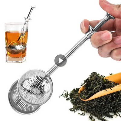 Filtru de ceai din oțel inoxidabil pentru infuzor de ceai Filtru de ceai din plasă sferică Pungă de ceai din metal cu mâner difuzor ceainic Filtru de bile de ceai