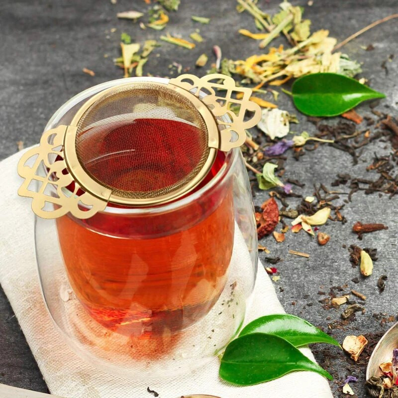 Nerūdijančio plieno dvigubo ausies prieskonių infuzerio filtras, palaidi lapai su lašintuvu arbatos sieteliu arbata su dvigubomis rankenėlėmis