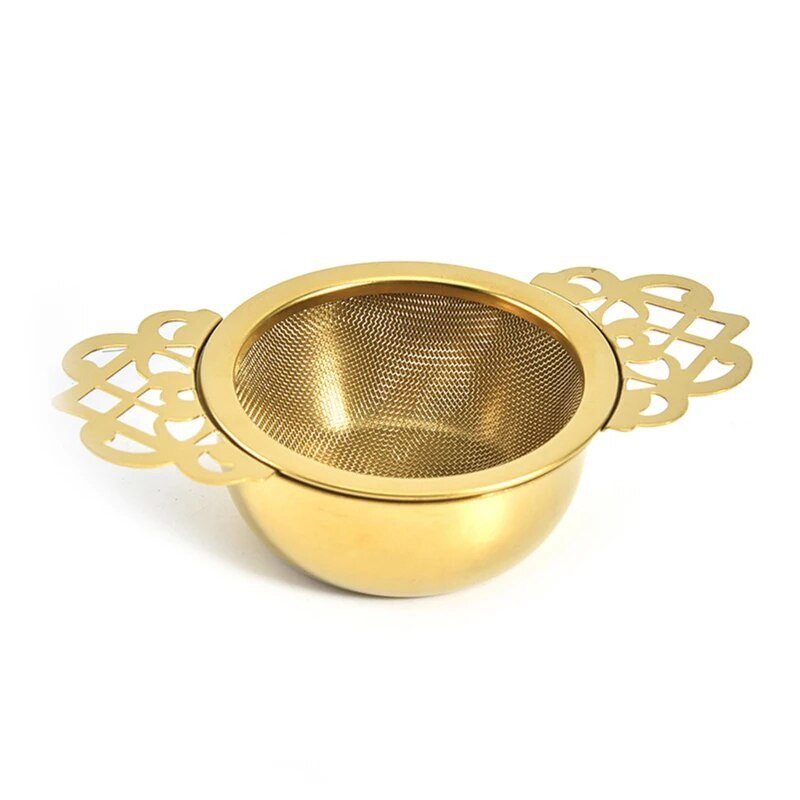 Nerūdijančio plieno dvigubo ausies prieskonių infuzerio filtras, palaidi lapai su lašintuvu arbatos sieteliu arbata su dvigubomis rankenėlėmis