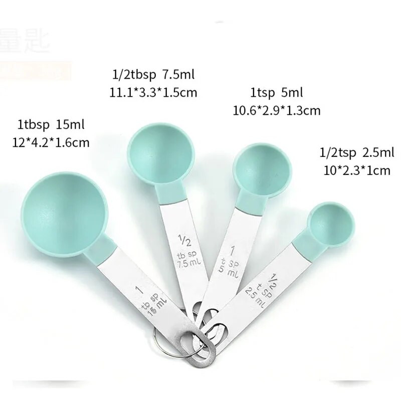 4vnt Virtuvės įrankiai Matavimo šaukštai puodeliai Rinkinys plieninė rankena Arbatinis šaukštelis Kavos Cukraus Kaušelis Tortas Kepimas Maisto gaminimo įtaisai