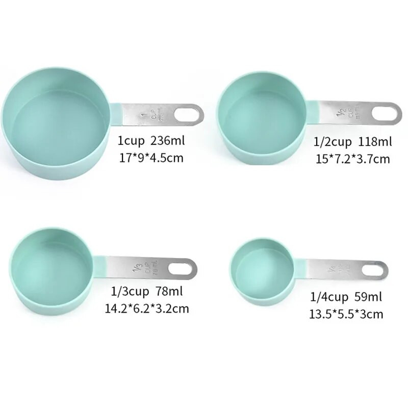 4vnt Virtuvės įrankiai Matavimo šaukštai puodeliai Rinkinys plieninė rankena Arbatinis šaukštelis Kavos Cukraus Kaušelis Tortas Kepimas Maisto gaminimo įtaisai