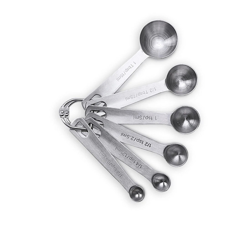 6 vnt nerūdijančio plieno sausi skysti ingredientai matavimo šaukštai nešiojami virtuvės prietaisai kepimo įrankiai