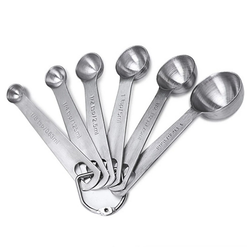 6 vnt nerūdijančio plieno sausi skysti ingredientai matavimo šaukštai nešiojami virtuvės prietaisai kepimo įrankiai
