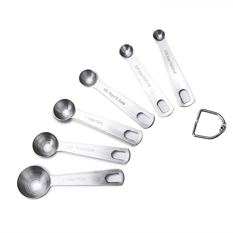 6 vnt nerūdijančio plieno sausi skysti ingredientai matavimo šaukštai nešiojami virtuvės prietaisai kepimo įrankiai