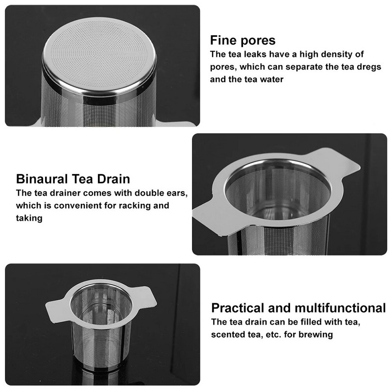 Dvigubos rankenos arbatos infuzerio nutekėjimo arbatos filtras su dangteliu nerūdijančio plieno smulkaus tinklelio kavos filtro arbatinuko puodelis birių lapų arbatos sietelis