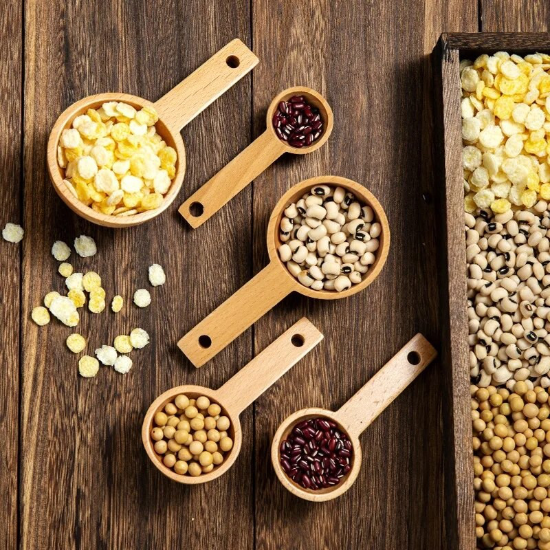 5/15/20/45/65 ml Ilga medinė rankena Matavimo šaukštas Kavos arbatos Cukraus Prieskonių Šaukštas Virtuvės Sriubos Šaukštai Namų virtuvės Matavimo įrankiai