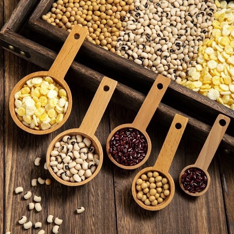 5/15/20/45/65 ml Ilga medinė rankena Matavimo šaukštas Kavos arbatos Cukraus Prieskonių Šaukštas Virtuvės Sriubos Šaukštai Namų virtuvės Matavimo įrankiai