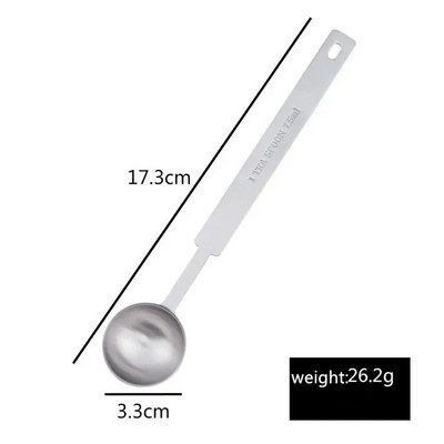 1 vnt. nerūdijančio plieno kavos matavimo kaušelis, metalinis matavimo šaukštas su ilga rankena, arbatos įrankių priedai