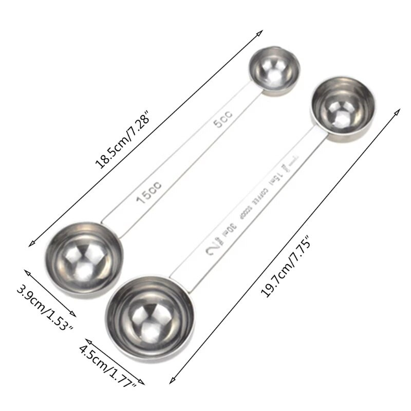 Dvigalvis kavos pieno miltelių matavimo šaukštas su svarstyklių virtuvės ilga rankena