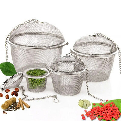 Infuzor de condimente pentru gătit din oțel inoxidabil Filtru de strecurare pentru ceai în vrac cu plasă fină, cu lanț extins, bile pentru condimente de bucătărie