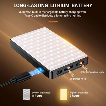120 Led High Power Rechargeable Clip Fill Video Light with Sturdy Clip Προσαρμοσμένο 3 λειτουργίες φωτισμού για τηλέφωνο Ipad Tablet Selfie Light
