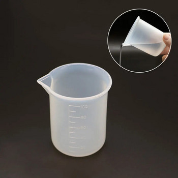 1PC 100ML Силиконова мерителна чаша Незалепваща силиконова мерителна чаша Направи си сам Инструмент за правене на бижута Чаша от епоксидна смола Смесена мярка