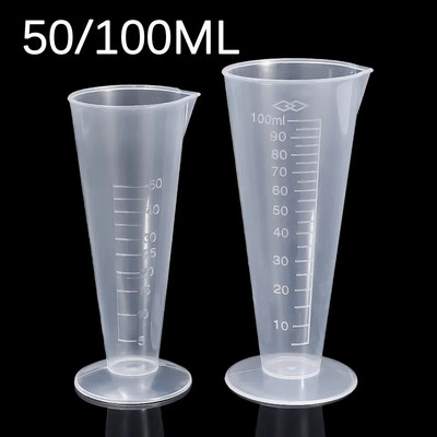 50/100 ml plastikinis trikampis matavimo puodelis permatomas graduotas matavimo puodelis dažų maišymo puodelis laboratorinės įrangos virtuvės įrankis