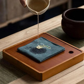 Κεντημένη πετσέτα τσαγιού από βαμβάκι και λινό Πετσέτα τσαγιού που απορροφά νερό Παχύ τετράγωνο Zen Πετσέτα τσαγιού Ιαπωνικά εργαλεία τσαγιού Kung Fu LE774