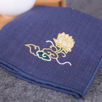Памучна и ленена бродирана кърпа за чай Водопоглъщаща кърпа за чай Удебелена квадратна дзен кърпа за чай Японски кунг-фу инструменти за чай LE774
