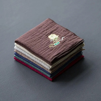 Памучна и ленена бродирана кърпа за чай Водопоглъщаща кърпа за чай Удебелена квадратна дзен кърпа за чай Японски кунг-фу инструменти за чай LE774