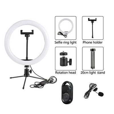 „Selfie Ring“ LED lempos fotografinis apšvietimas su metaliniu fotografijos trikojo stovo telefono laikikliu, reguliuojamu „Youtube TikTok Video“