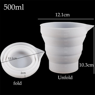 50–500 ml sulankstomas silikoninis matavimo puodelis Daugiarūšis nešiojamasis skysčių konteineris silikoninis maišymo puodelis, skirtas „pasidaryk pats“ epoksidinės dervos papuošalams