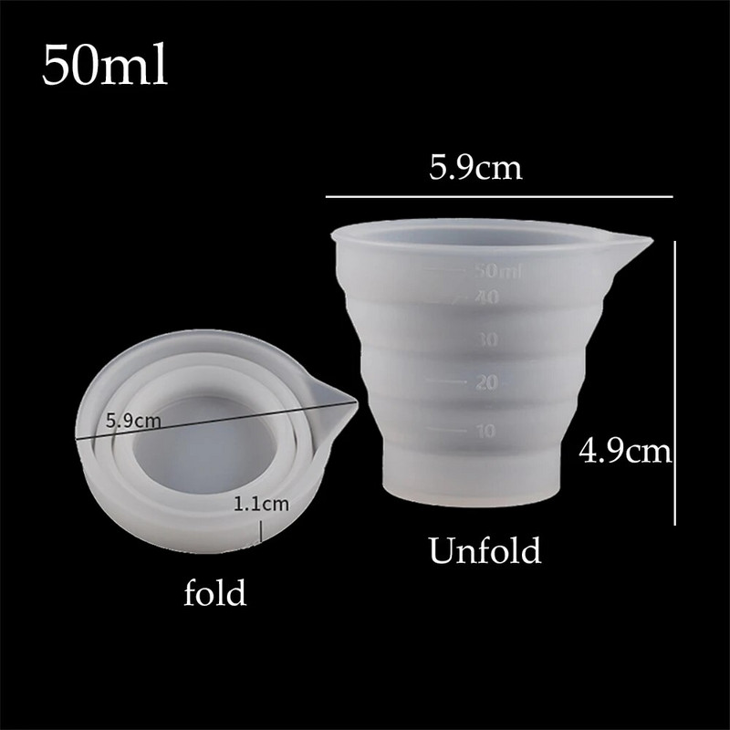 50–500 ml sulankstomas silikoninis matavimo puodelis Daugiarūšis nešiojamasis skysčių konteineris silikoninis maišymo puodelis, skirtas „pasidaryk pats“ epoksidinės dervos papuošalams