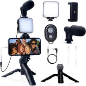 Smartphone Vlogging Kit iPhone Androidhoz Tripod Mini Microphone Starter Vlog készlettel a TikTok Live Stream Video YouTube számára