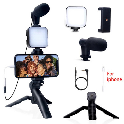 Smartphone Vlogging Kit iPhone Androidhoz Tripod Mini Microphone Starter Vlog készlettel a TikTok Live Stream Video YouTube számára