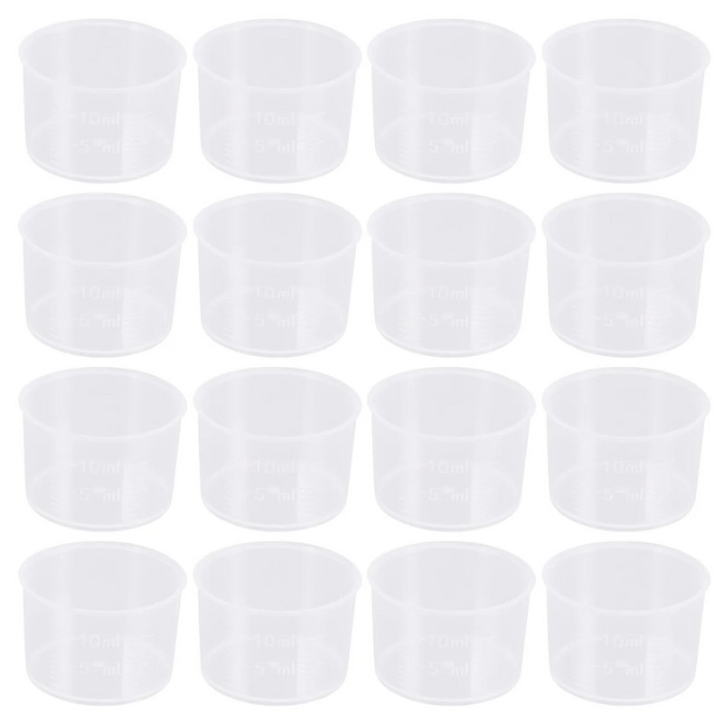 100 vnt 10 ml vienkartiniai matavimo puodeliai, sutirštinti skaidraus plastiko skysčio tūrio matavimo puodeliai, skirti epoksidinės dervos silikono formoms