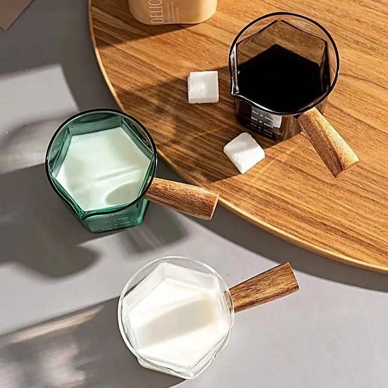 2024 m. naujas išpylimo snapelis karščiui atsparaus stiklo matavimo puodelis Kavos puodelis didelio borosilikatinio stiklo 120 ml Espresso Transfer puodelis Pieno puodelis