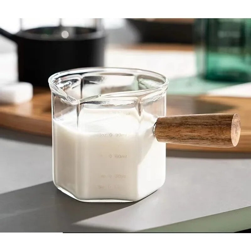 2024 m. naujas išpylimo snapelis karščiui atsparaus stiklo matavimo puodelis Kavos puodelis didelio borosilikatinio stiklo 120 ml Espresso Transfer puodelis Pieno puodelis