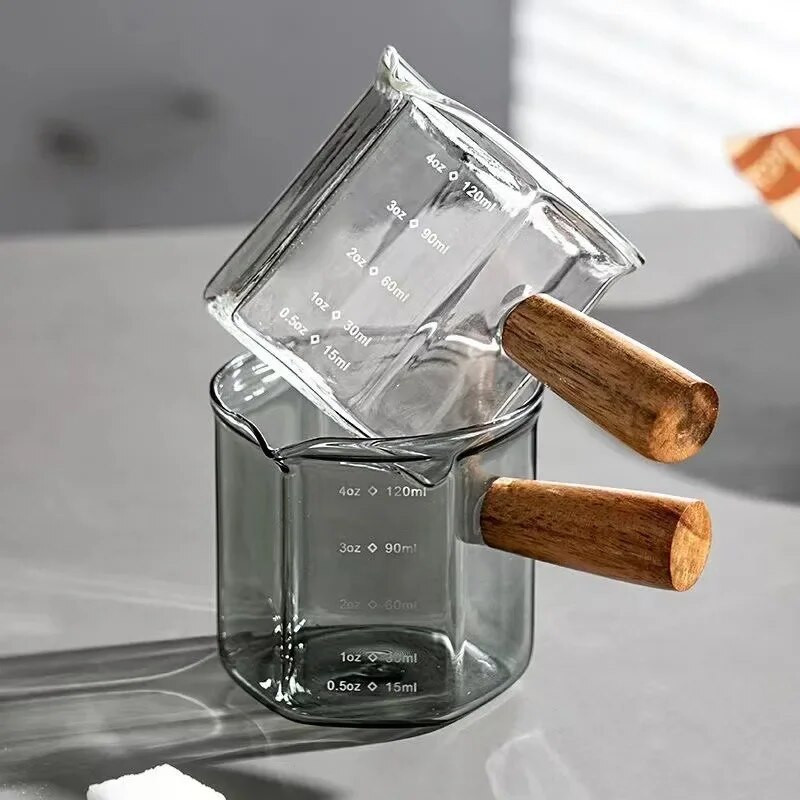 2024 m. naujas išpylimo snapelis karščiui atsparaus stiklo matavimo puodelis Kavos puodelis didelio borosilikatinio stiklo 120 ml Espresso Transfer puodelis Pieno puodelis