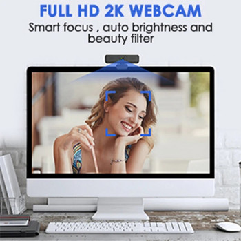 Web Camera USB 4 εκατομμύρια εικονοστοιχεία QHD PC 2K Webcam Αυτόματη εστίαση Επιτραπέζιος φορητός υπολογιστής για σπίτι συσκέψεων γραφείου με κάμερα Web Mic HD 1080P