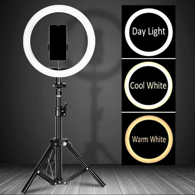 Пръстен за селфи със стойка за статив Светлинен ръб за мобилна кръгла лампа Светлина за студио за видеозаснемане Фото светлина Ringh Rong