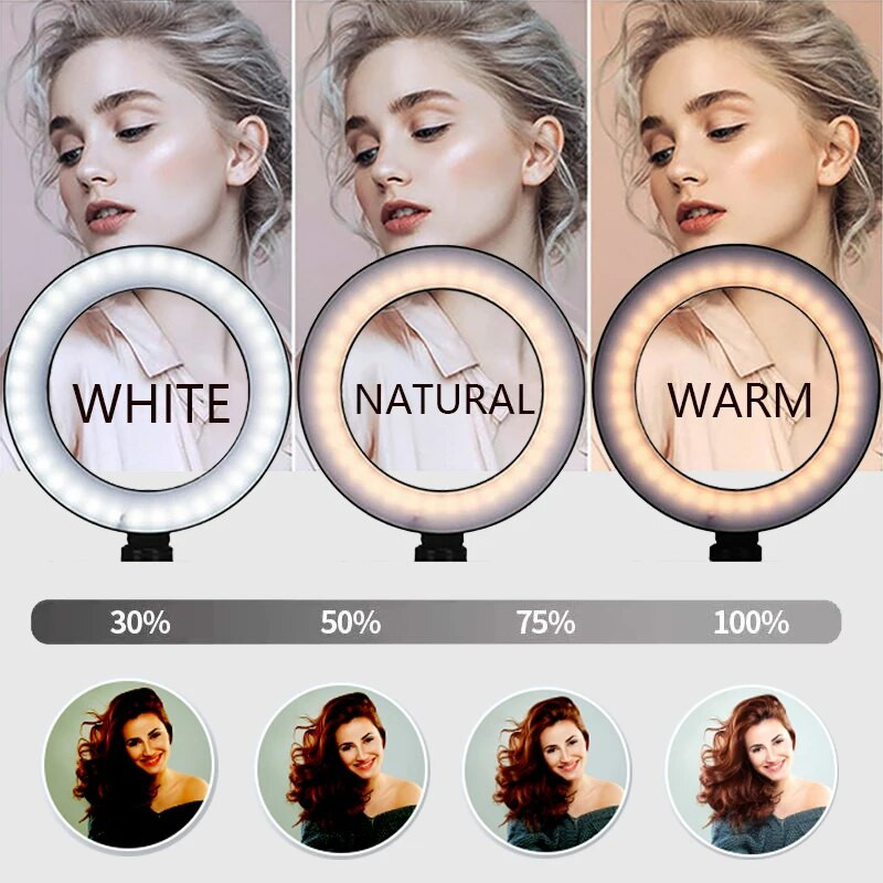 Pašbildes gredzena gaisma ar statīvu, apaļa gredzena lampa 26 cm LED gredzena gaisma tālrunim labās gaismas gaisma Foto uzņemšana Beringa gaismas apgaismojums