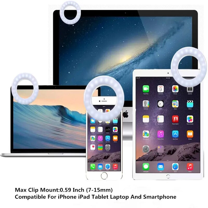 Mini prisegamas mobilusis telefonas LED šviestuvas asmenukių šviestuvas 40 LED 3200K-6500K su baterija, skirta iPhone Samsung Huawei Xiaomi išmaniesiems telefonams