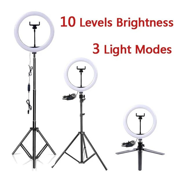 26 cm LED šviesos žiedas su trikoju, skirtas mobiliesiems palaikymui, studijos laikiklis, asmenukės žiedo šviesos ratlankis, skirtas fotografuoti Ringh Rong Lite apšvietimui