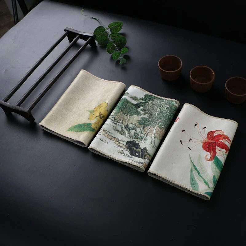Profesionalus kinų skuduru dažytas storas arbatos rankšluostis Super sugeriantis aukščiausios klasės arbatos valymo rinkinys puodelio kilimėlio priedai