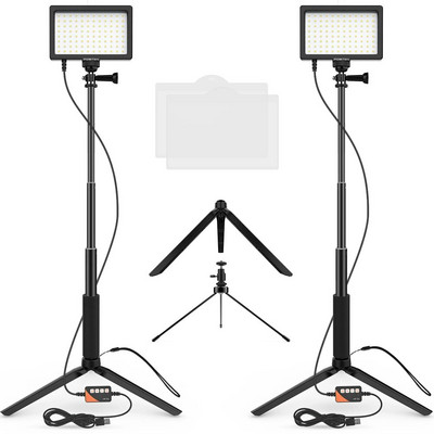 NAUJAS LED vaizdo apšvietimas fotografijos apšvietimas Mini panelinis šviestuvas 2 su trikojo USB pritemdomu dvispalviu 3200K-5600K fotosesijai