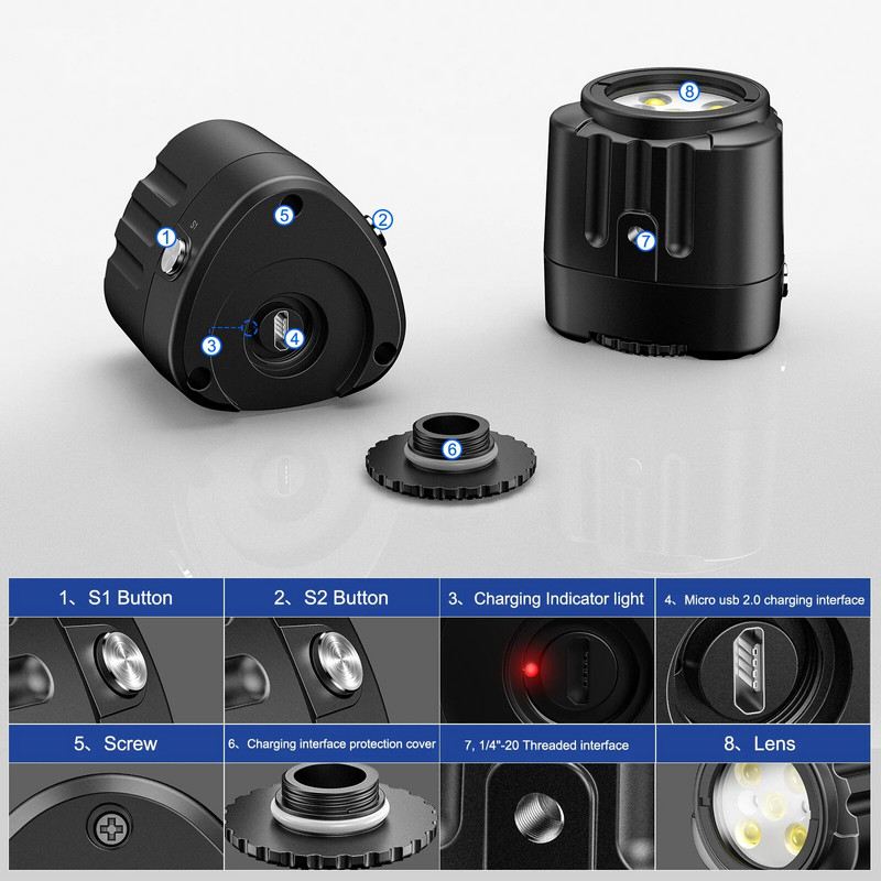 „Seafrogs“ mini lauko fotografijos apšvietimas veiksmo kamerai ir telefonui, vandeniui atsparus nardymui užpildytas LED lemputė SL-18 SL-19