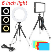 16 cm-es LED-es fényképezés videó fénypanel RGB szűrők világító fotóstúdió lámpakészlet élő közvetítéshez gyűrűs fényállvány